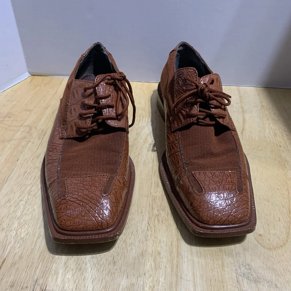 Vintage‎ Hugo Vitelli Red Marrón Crocodile Print Square Toe Loafers Sz 8.5